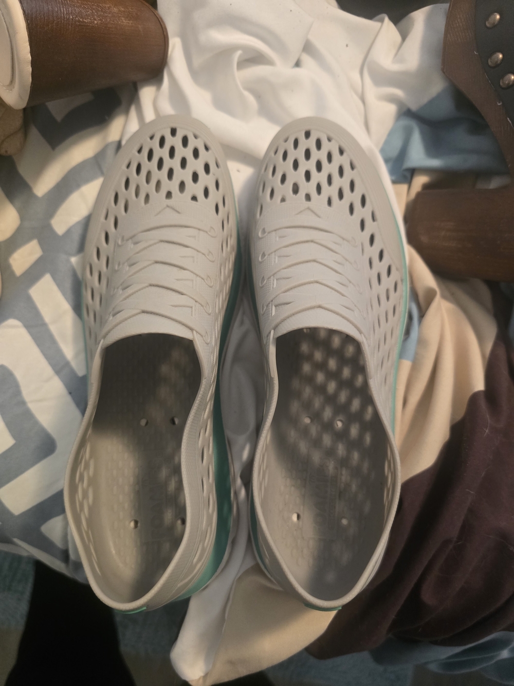 Skechers Gray Slip-On Perforated Sneakers with Teal Accent